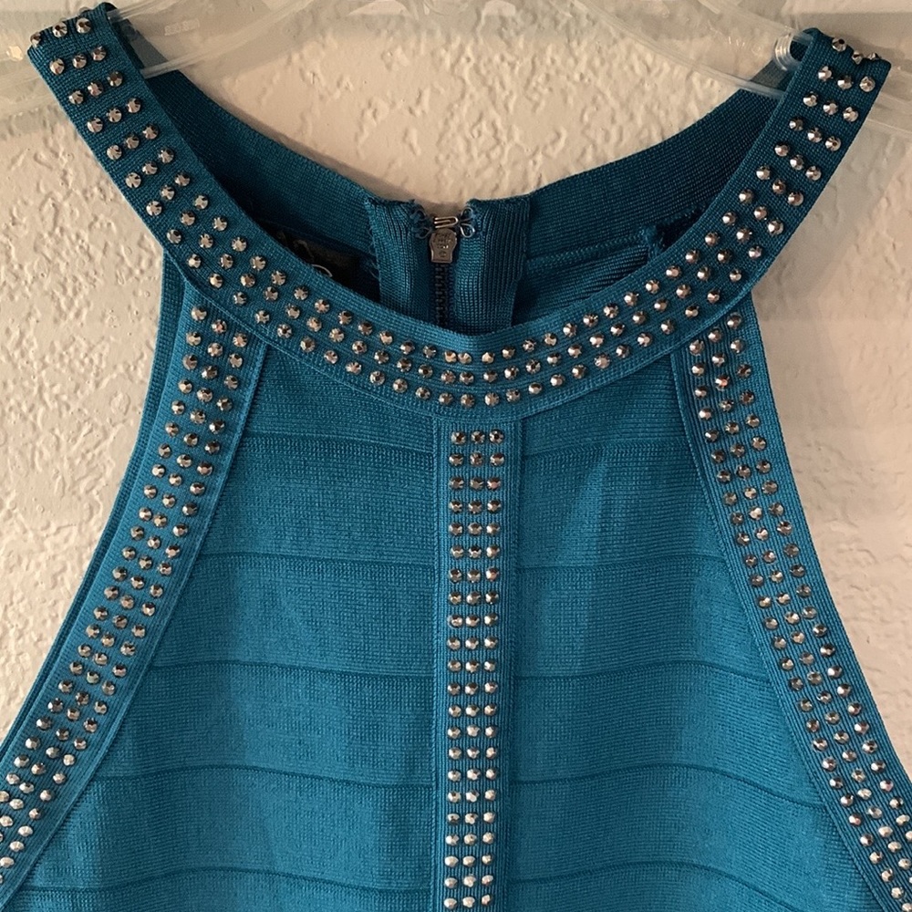 FLASH SALE NOW!!!! BEBE Teal Bodycon Bandage Mini Dress,embellished w/metal stud